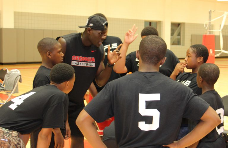 Students playing basketball